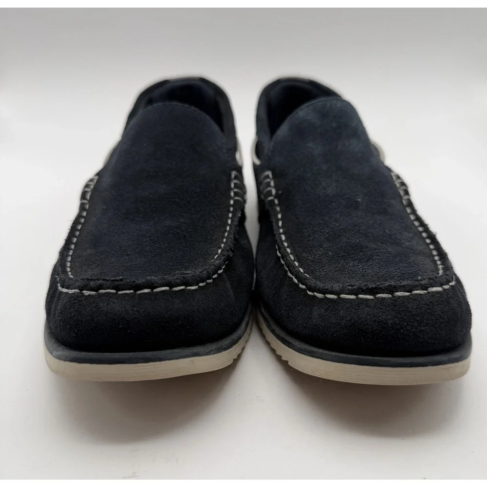 CLARKS Noonan Step Cushioned Men's Sz 9 Loafers Slip-On Suede Navy Shoes Comfort